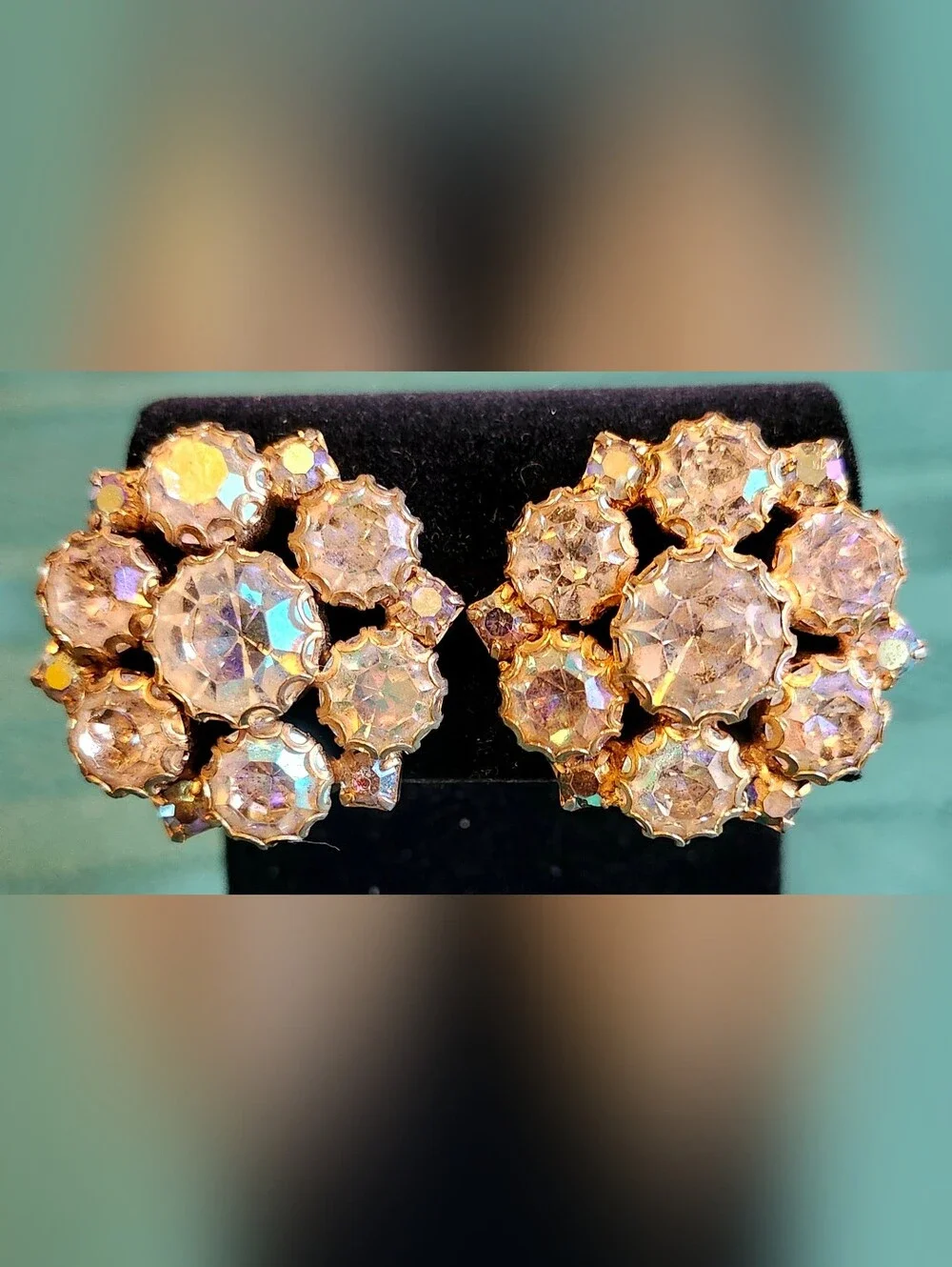 Vintage Aurora Borealis Rhinestone Clip-on Earrings
